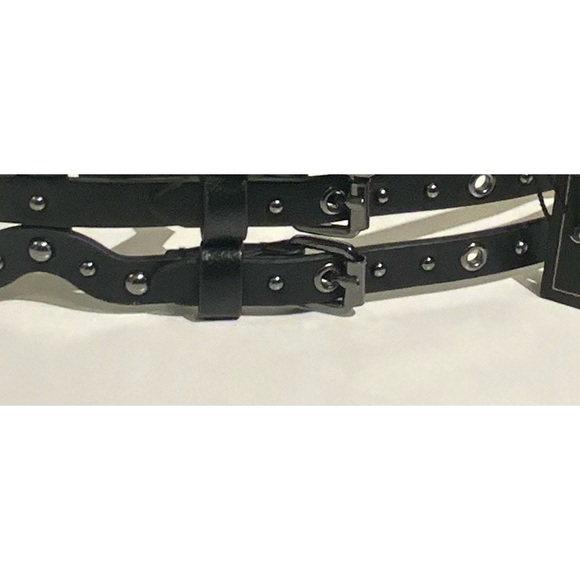 NEW BCBG Women’s Black Leather Belt Size S Small - Metal Detail 3 Loop NEW NWT - Picture 3 of 8